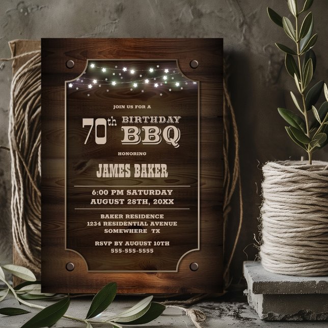 Stylish Wood 70th Birthday BBQ Invitation (Creator Uploaded)