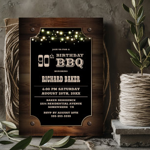 Stylish Wood 90th Birthday BBQ Invitation