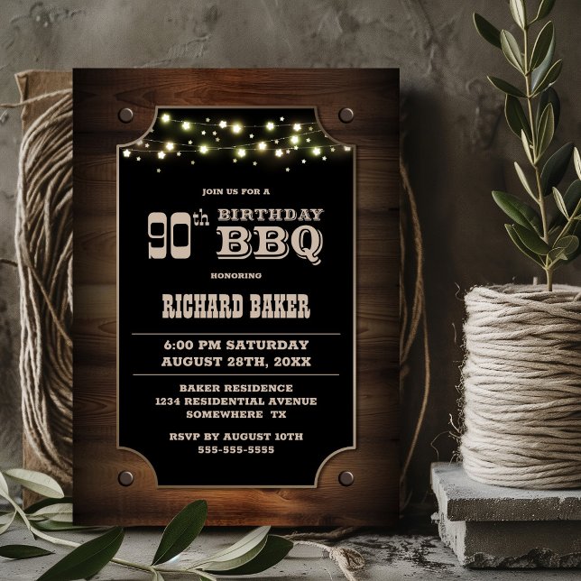 Stylish Wood 90th Birthday BBQ Invitation (Creator Uploaded)