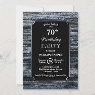 Stylish Wood Border Black 70th Birthday Party Invitation