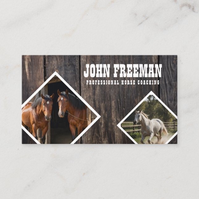 Stylish Wood Texture Horse Photos Equestrian Business Card (Front)