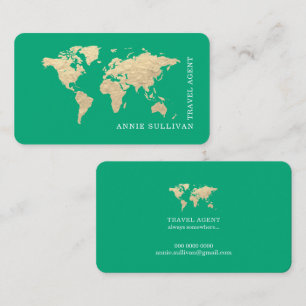 Stylish World Map Travel Agent Green-Blue Business Card