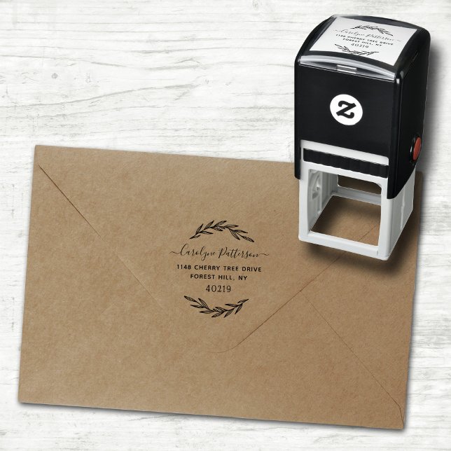 Stylish Wreath Custom Name & Address Self-inking Stamp (Creator Uploaded)