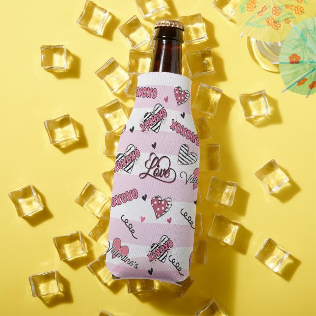 Stylish XOXO Valentine's Day Patterned   Bottle Cooler (In Situ Summer)