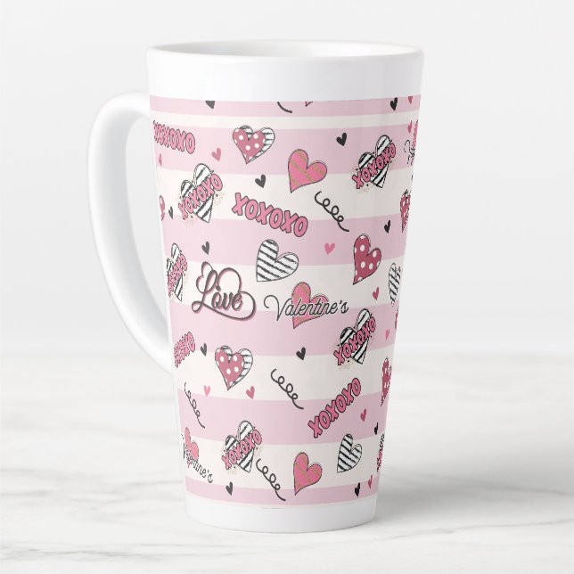 Stylish XOXO Valentine's Day Patterned  Latte Mug (Left Angle)