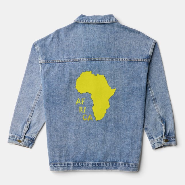 Stylish Yellow Africa Continent Map Denim Jacket (Back)