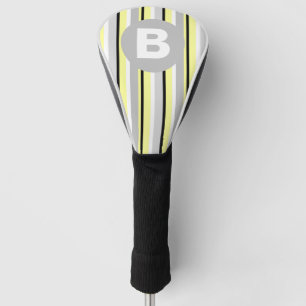 Stylish Yellow and Grey Striped Monogram Golf Head Cover