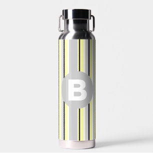Stylish Yellow and Grey Striped Monogram Water Bottle