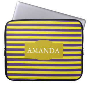 Stylish Yellow and Purple Stripes Pattern Monogram Laptop Sleeve