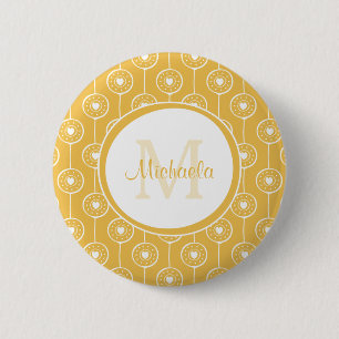 Stylish Yellow and White Hearts Monogram With Name 6 Cm Round Badge