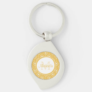 Stylish Yellow and White Hearts Monogram With Name Key Ring