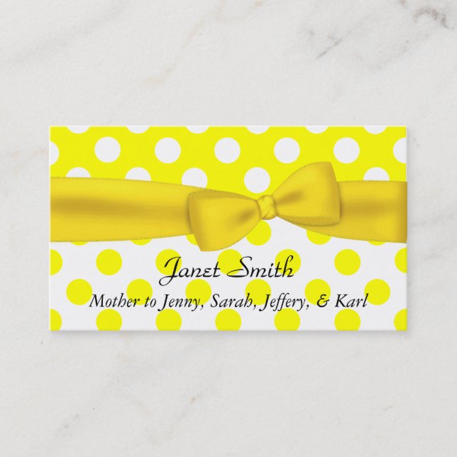 Stylish Yellow and White Polka Dot Mummy Card (Front)