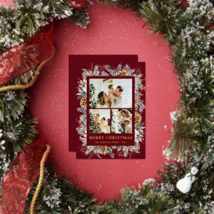 Stylish Yellow Botanical Photo Frame Red Christmas