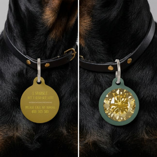 Stylish Yellow Diamond Call Dog Cat Round Pet Tag