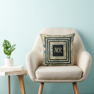 Stylish Yellow Floral Monogrammed Cushion