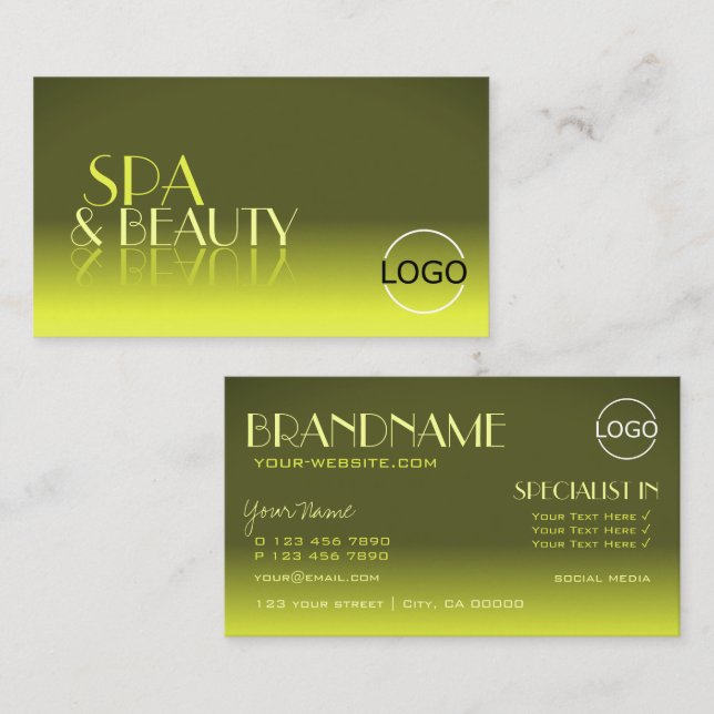 Stylish Yellow Gradient Chic Mirror Font with Logo Business Card (Front/Back)
