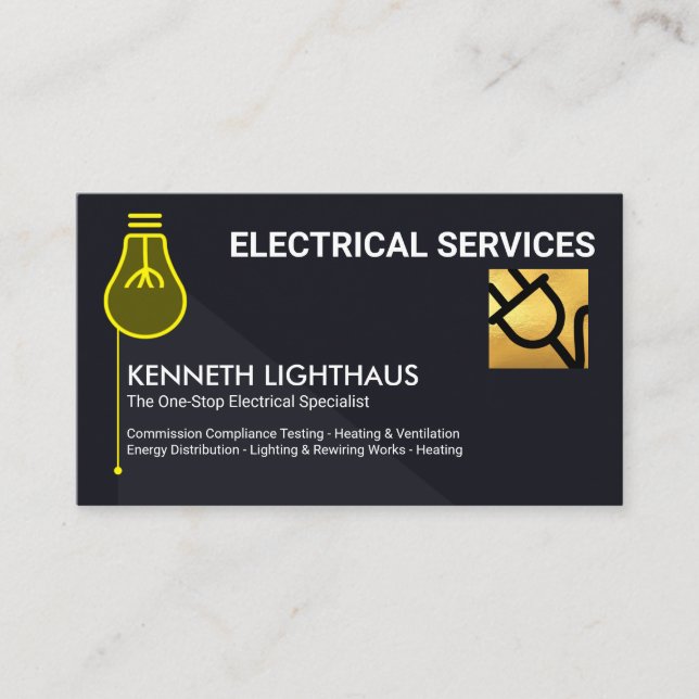 Stylish Yellow Light Bulb Power Switch Electrical Business Card (Front)
