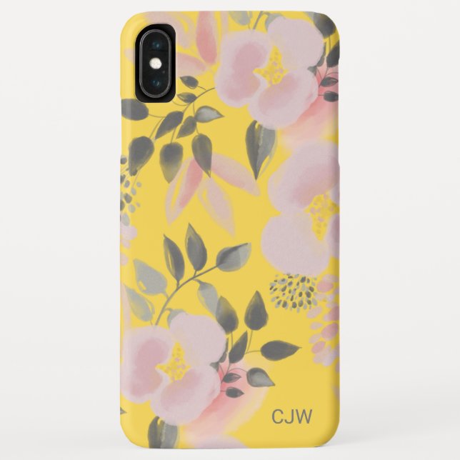 Stylish Yellow Pink Floral Pattern with Monogram Case-Mate iPhone Case (Back)