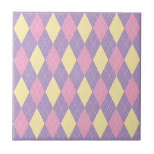 Stylish Yellow Pink Purple Argyle Pattern Tile