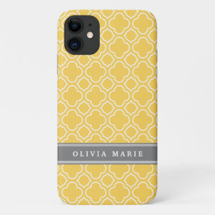 Stylish Yellow Quatrefoil Pattern with Name Case-Mate iPhone Case