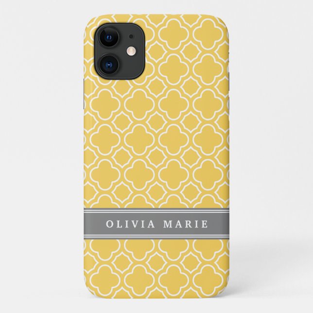 Stylish Yellow Quatrefoil Pattern with Name Case-Mate iPhone Case (Back)