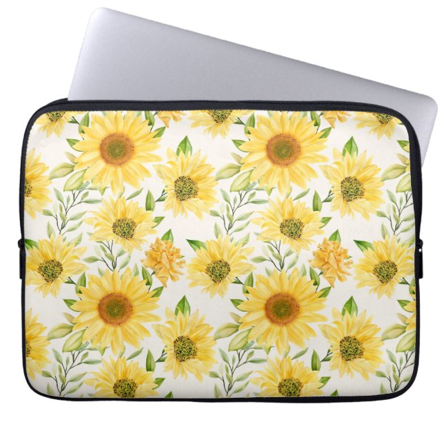 Stylish yellow sunflowers pattern laptop sleeve (Front)