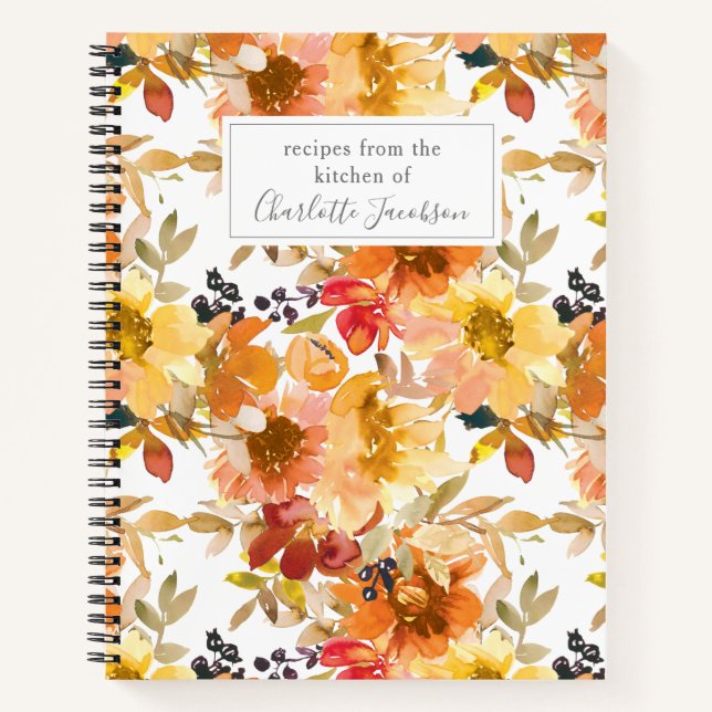 Stylish Yellow Watercolor Floral Custom Recipe  Notebook (Front)