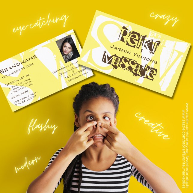 Stylish Yellow White and Brown with Photo Monogram Business Card (Creator Uploaded)