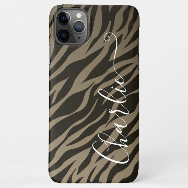 Stylish Zebra Animal Print Pattern Customised Name iPhone Case (Back)