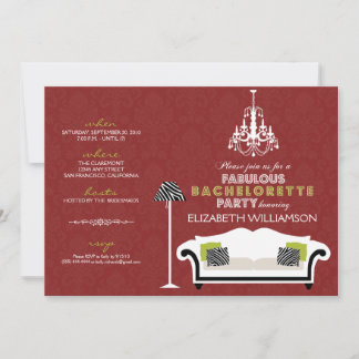 Stylish Zebra Decor Bachelorette Invitation (red)