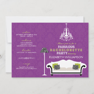 Stylish Zebra Decor Bachelorette Invite (purple)