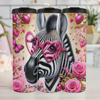 Stylish Zebra in Heart Glasses Thermal Tumbler