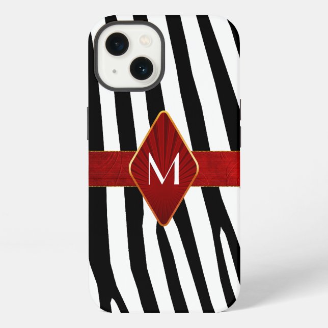 Stylish Zebra Print Monogram iPhone Case (Back)