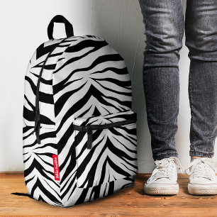 Stylish Zebra Stripes Black White Name  Printed Backpack