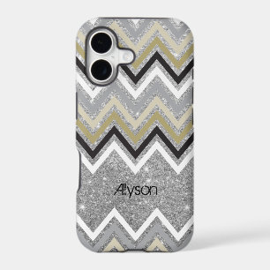 Stylish Zig Zag Chevron Pattern & Silver Glitter 