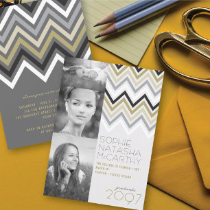 Stylish Zig Zag Chevron Stripes Graduation Party Invitation