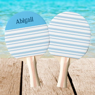 StylishLight Blue and White Stripes Name  Ping Pong Paddle