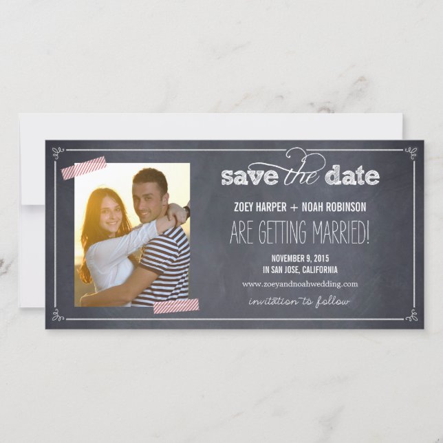 Stylishly Chalked 1 Photo Save The Date Cards (Front)