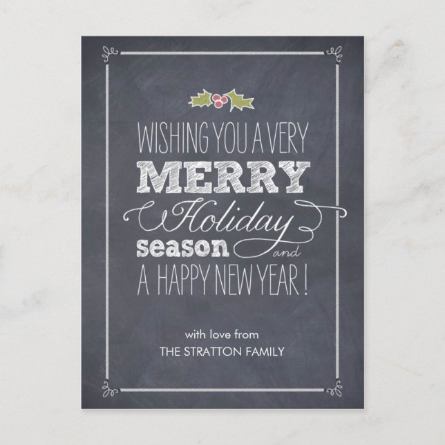 Stylishly Chalked Holiday Card Postcard (Front)