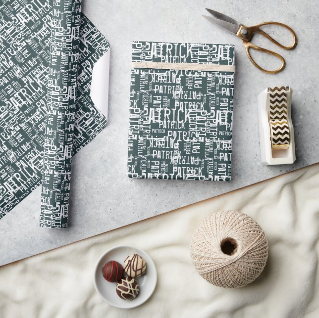 Stylishly Personalised Name Pattern Typography Wrapping Paper (Crafts)