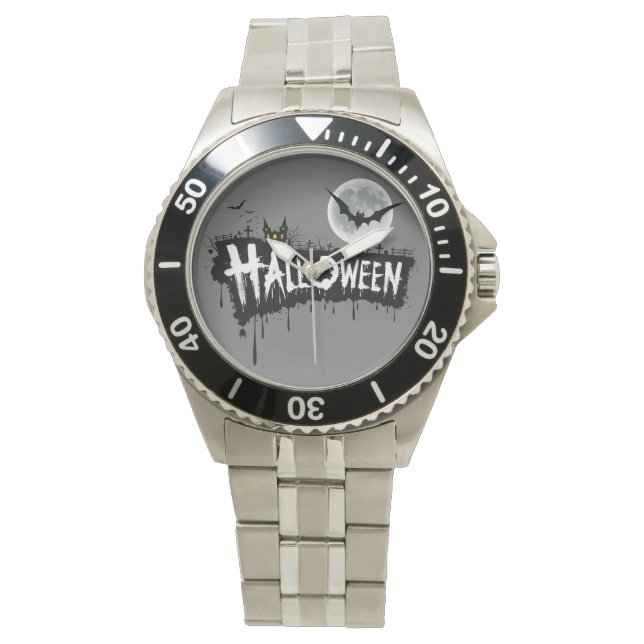 Stylishly Spooky: Halloween Stainless Steel  Watch (Front)