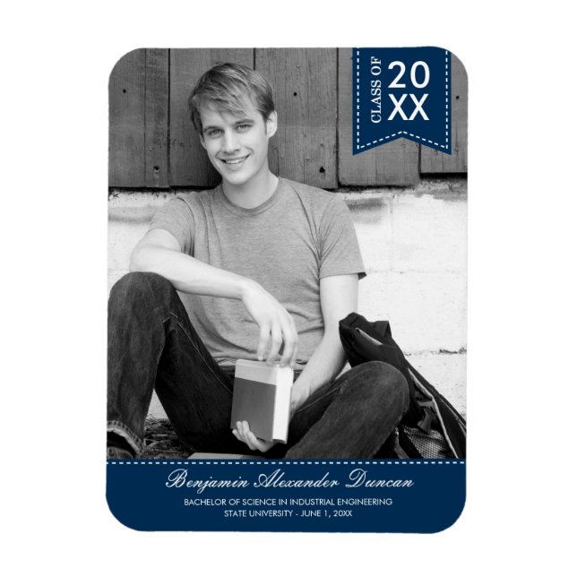 Stylishly Stitched Graduation Announcement Magnet (Vertical)