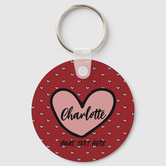 Stylist Cute Sweet Red Heart Pattern Monogram gift Key Ring (Front)