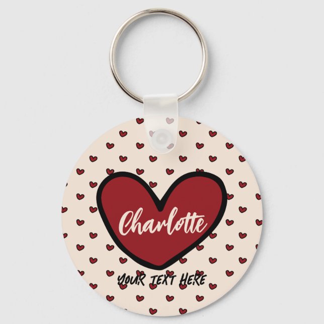 Stylist Cute Sweet Red Heart Pattern Monogram gift Key Ring (Front)
