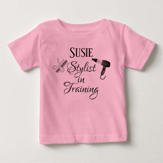 Stylist in Training Baby Romper Salon Beautician T-Shirt (Front)