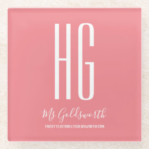 Stylist Personalised Coral Pink Glass Coaster