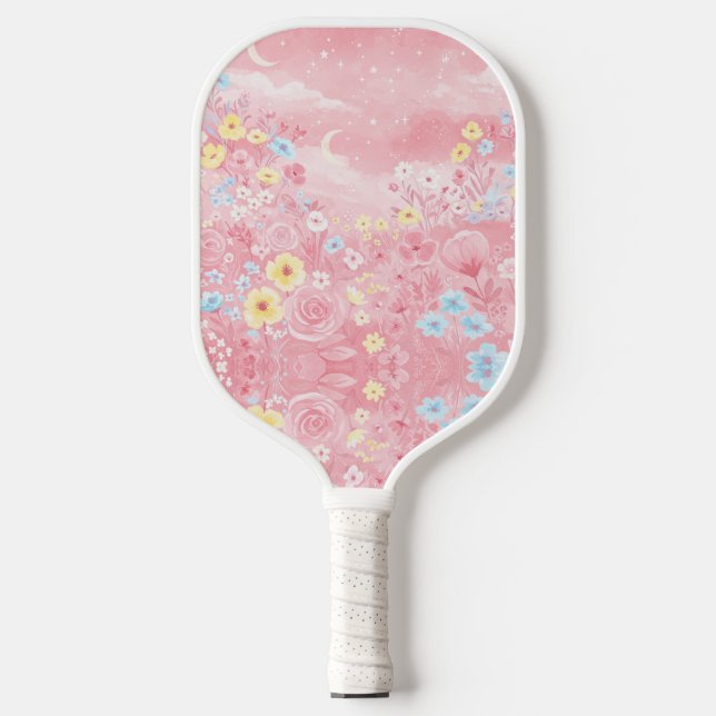 Stylist Pink Floral Pickleball Paddle (Front)