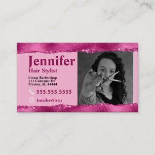 Stylist Pink Photo Business Card with QR Code