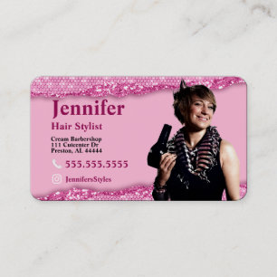 Stylist Pink Photo Business Card with QR Code