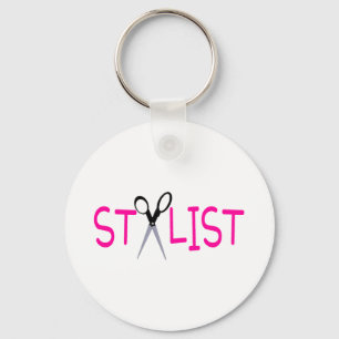 Stylist Pink with Scissors Key Ring